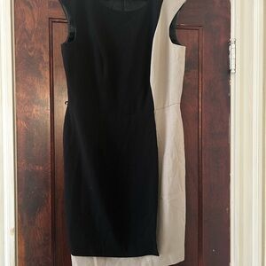 AB Studio Black and Beige Asymmetrical Shift Dress